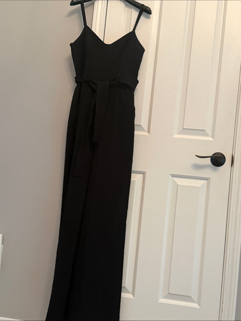 A.L.C. Black V-Neck Sleeveless Wide-Leg Jumpsuit with Waist Tie